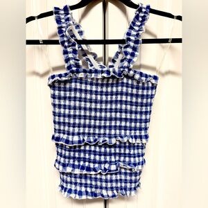 Crave Fame Blue and White Checkered Ruffle Top